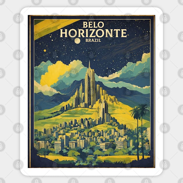 Belo Horizonte Starry Night Brazil Vintage Tourism Travel Poster Sticker by TravelersGems